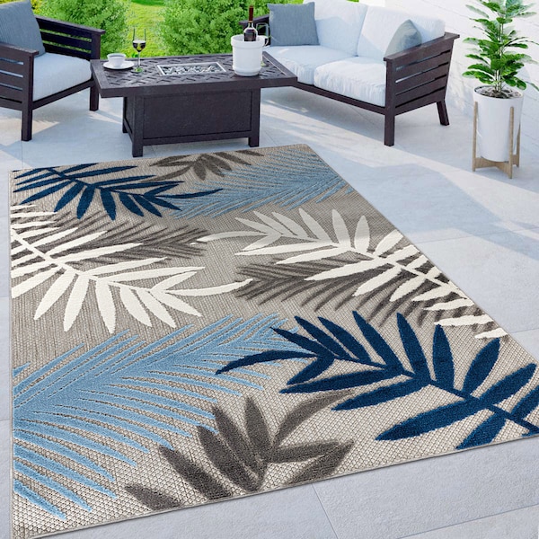 World Rug Gallery Palm Frond Indoor/Outdoor Area Rug 7'10''x10' Blue Area Rug 5550BLUE8X10 - main